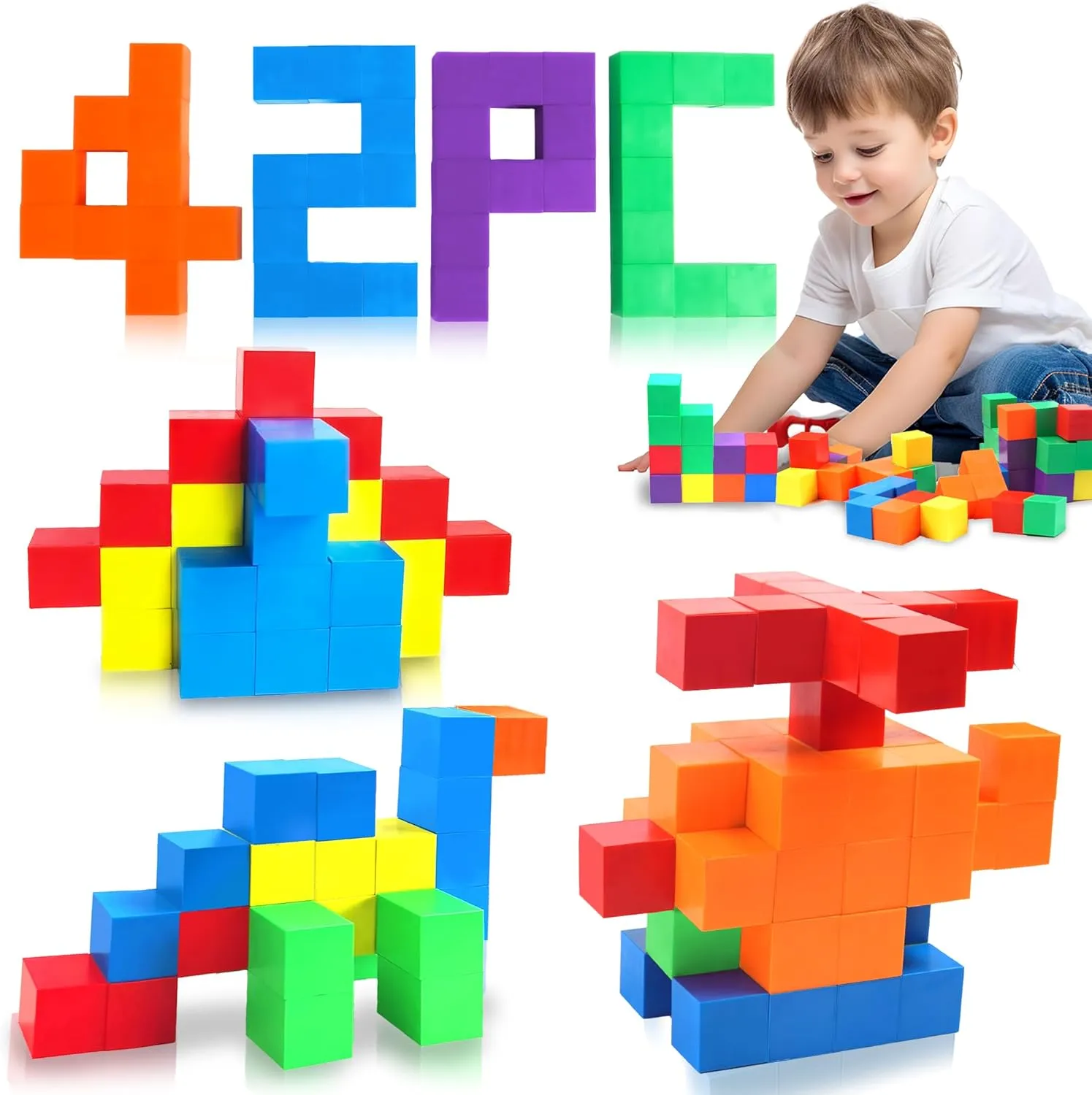 Magnetic Building Blocks Cubes for Toddler Kids 42PCS 1.21 inch, Montessori STEM Toys Magnet Stacking for Preschool Learning Educational Autism Sensory Autistic Classroom Activities Toy Gifts for Boy