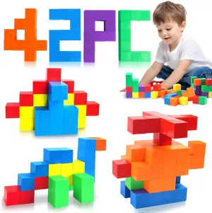 Magnetic Building Blocks Cubes for Toddler Kids 42PCS 1.21 inch, Montessori STEM Toys Magnet Stacking for Preschool Learning Educational Autism Sensory Autistic Classroom Activities Toy Gifts for Boy