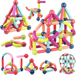 Magnetic Building Blocks Toys, 128PCS Montessori Toys for Toddlers Kids STEM Educational Sensory Learning Toy Magnet Building Sticks for 3  Year Old Boys& Girls Birthday (128PCS)