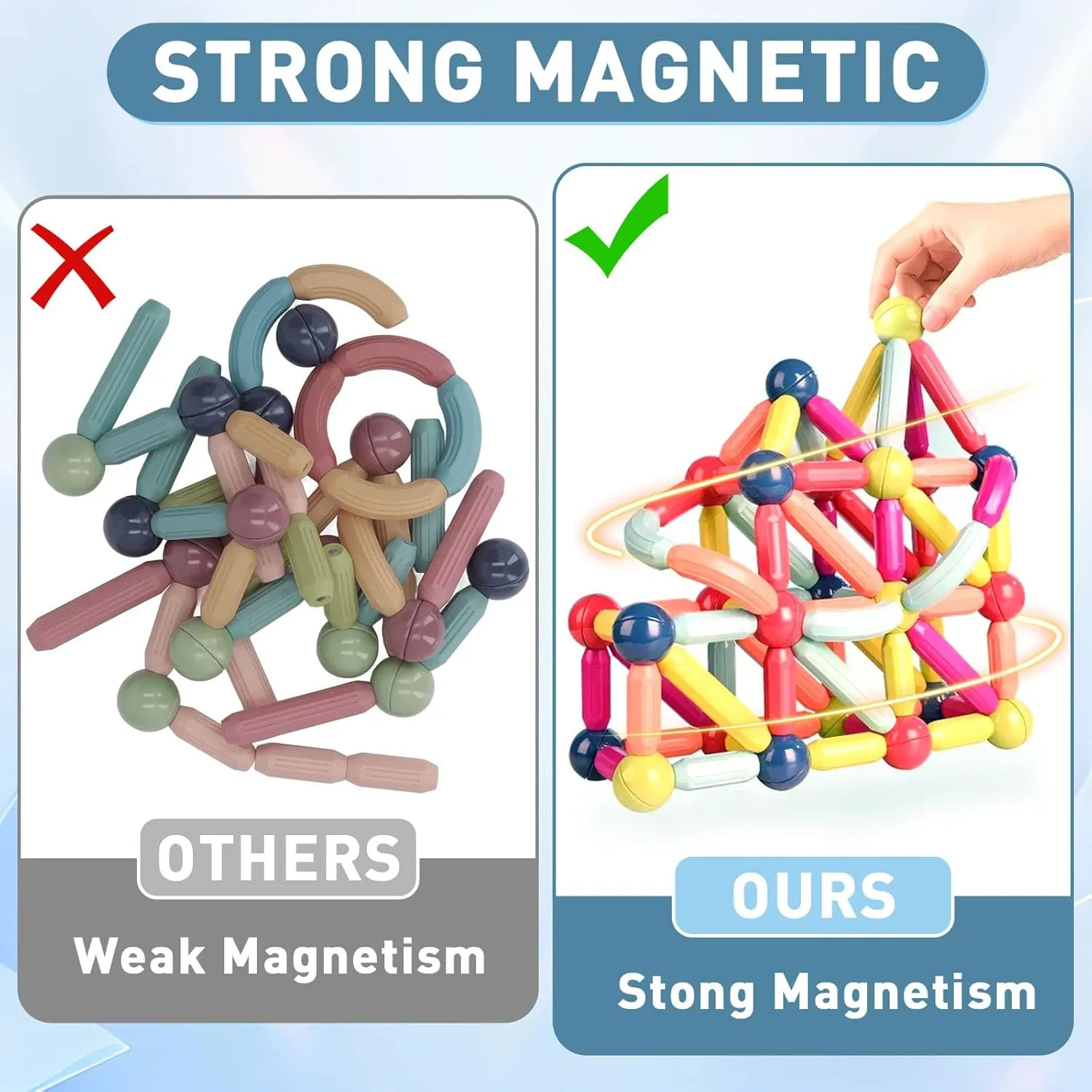 Magnetic Building Blocks Toys, 128PCS Montessori Toys for Toddlers Kids STEM Educational Sensory Learning Toy Magnet Building Sticks for 3  Year Old Boys& Girls Birthday (128PCS)
