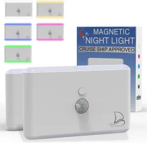 Magnetic Night Light for Cruise Ship Cabin Walls - Fun Color Changing, Dimmable Travel NightLight for Kids Room - Motion Sensor Rechargeable Light - 2 Pack