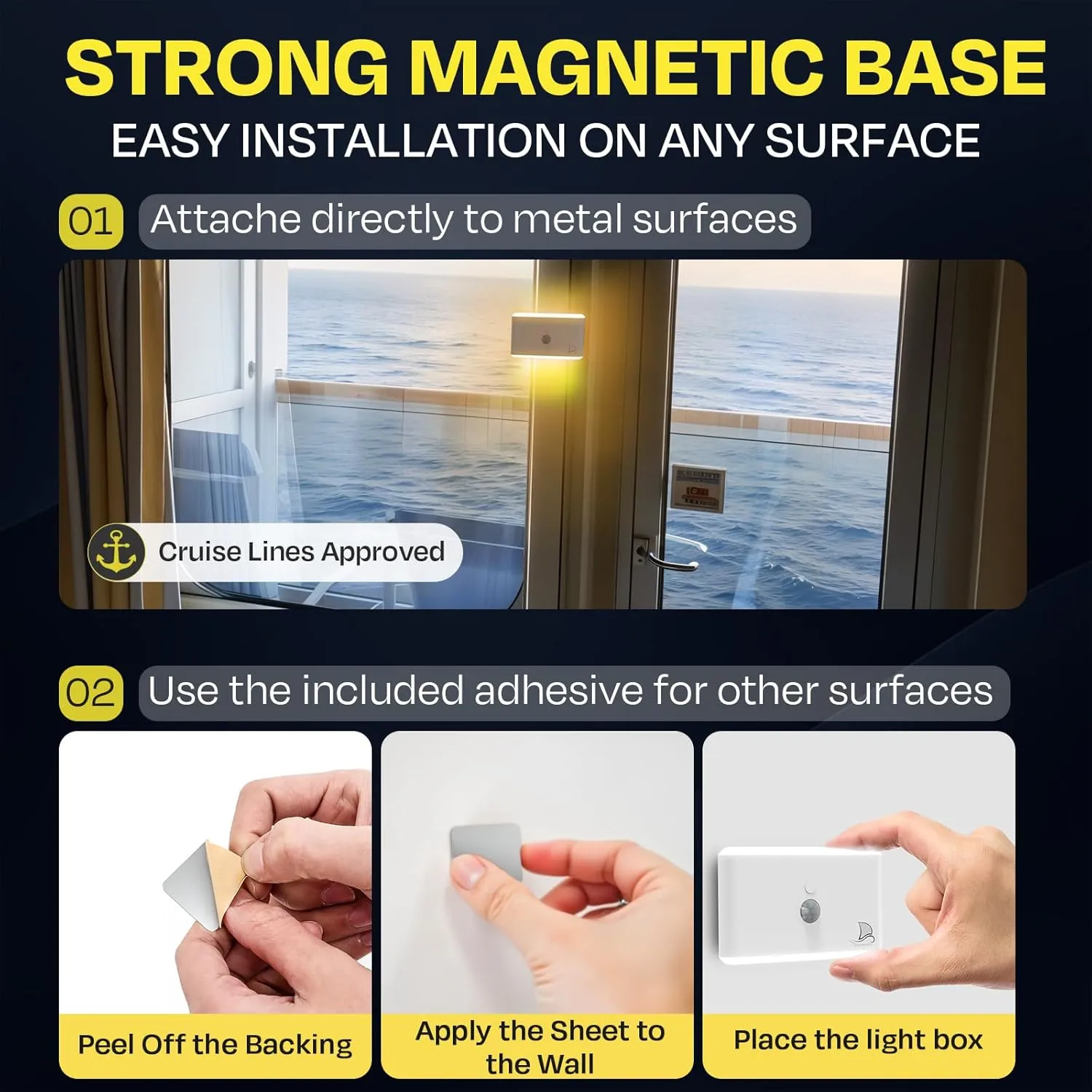 Magnetic Night Light for Cruise Ship Cabin Walls - Fun Color Changing, Dimmable Travel NightLight for Kids Room - Motion Sensor Rechargeable Light - 2 Pack
