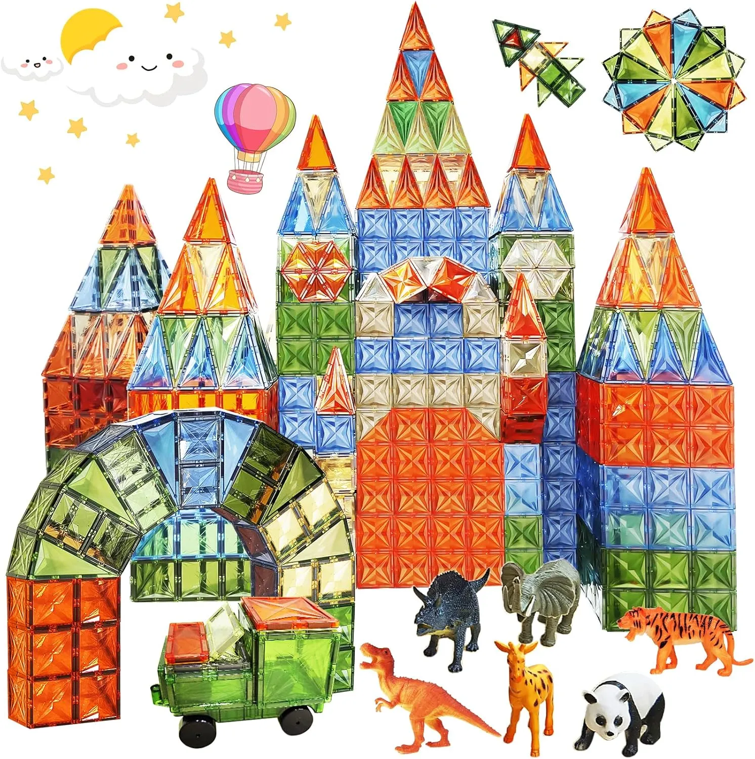 Magnetic Tiles Set,Magnetic Blocks for Kids,Magnet Tiles Building Blocks,Magnetic Construction STEM Educational Toys Gift for Boys and Girls102PCS