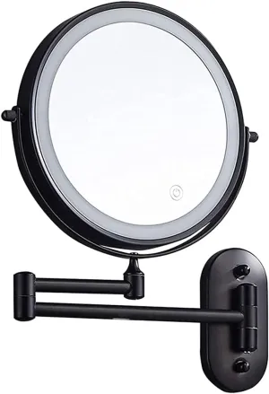 Makeup Mirror 8' Wall Mounted Makeup Mirror Black USB Rechargeable Double Sided with 3 Tones LED Lights, 1x/ 10x Magnifying Bathroom Mirror for Shaving Extendable Arm Touch Control ( Color : Black , S