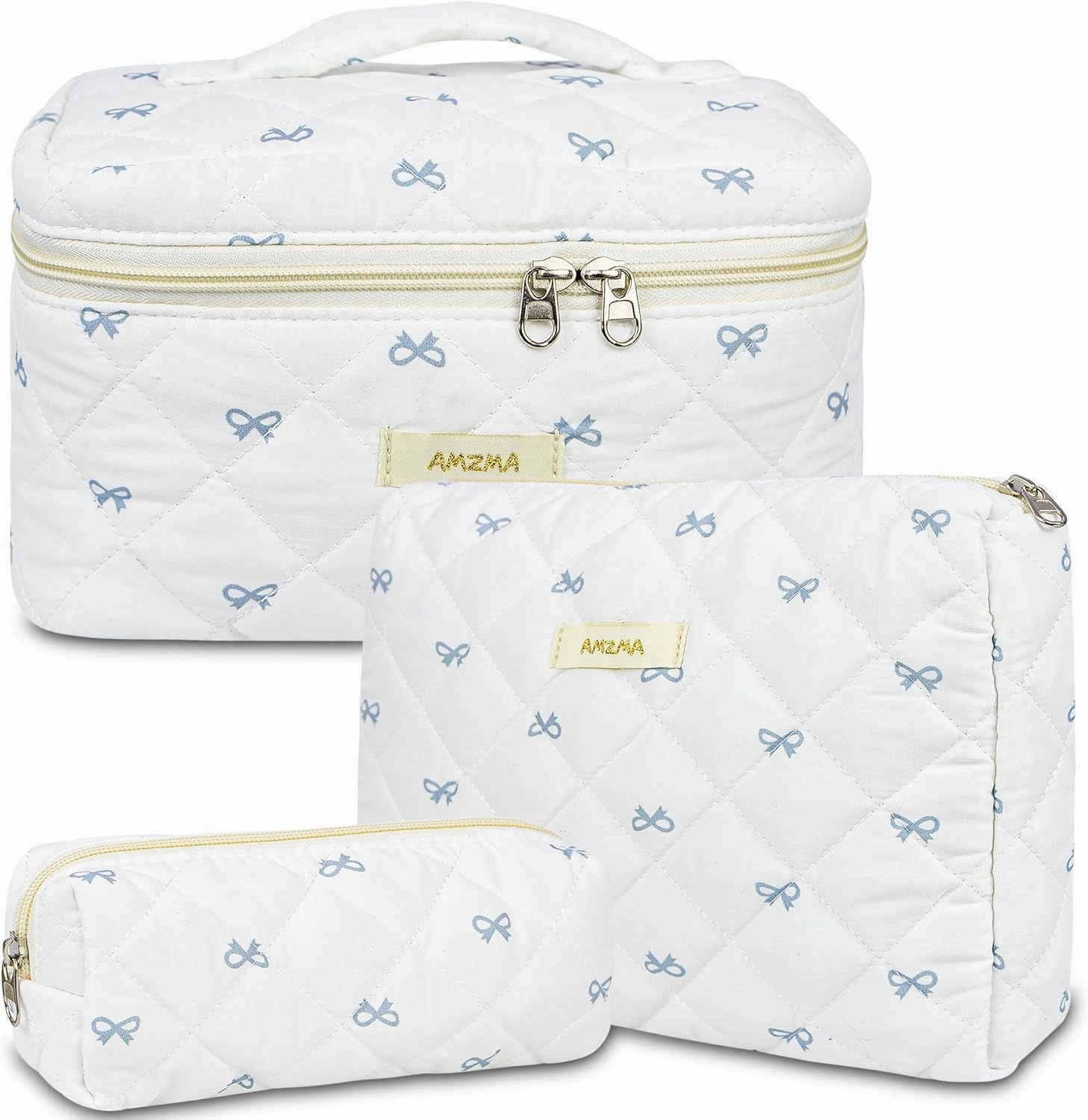 Makeup Bag Travel Cosmetic Bag, 3 PCS Quilted Make Up Bags for Women Makeup Organizer Case, Coquette Makeup Pouch Travel Essentials Toiletries Accessories
