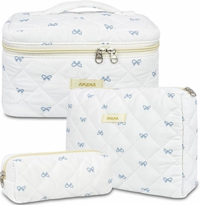 Makeup Bag Travel Cosmetic Bag, 3 PCS Quilted Make Up Bags for Women Makeup Organizer Case, Coquette Makeup Pouch Travel Essentials Toiletries Accessories