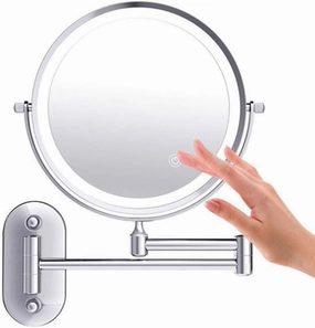 Makeup Mirror Wall Mounted Makeup Mirror 5X Magnification Double Sided Folding LED Bathroom Mirror with 3 Color Lights Retractable 360° Swivel Illuminated Vanity Mirror, USB Rechargeable, 8 Inch