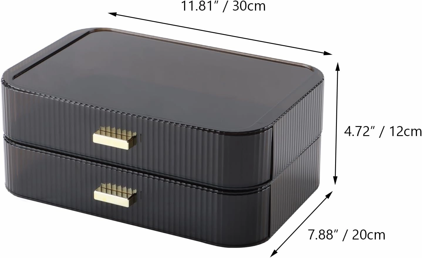 Makeup Organizer 2 Drawers for Vanity, Black Bathroom Counter Organizer and Storage Drawers, Stackable Cosmetic Organizer Countertop for Skincare Desk, Dresser & Toiletry