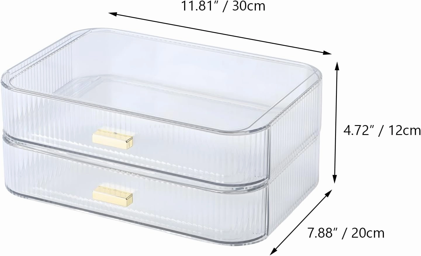 Makeup Organizer 2 Drawers for Vanity, Clear Bathroom Counter Organizer and Storage Drawers, Stackable Cosmetic Organizer Countertop for Skincare Desk, Dresser & Toiletry