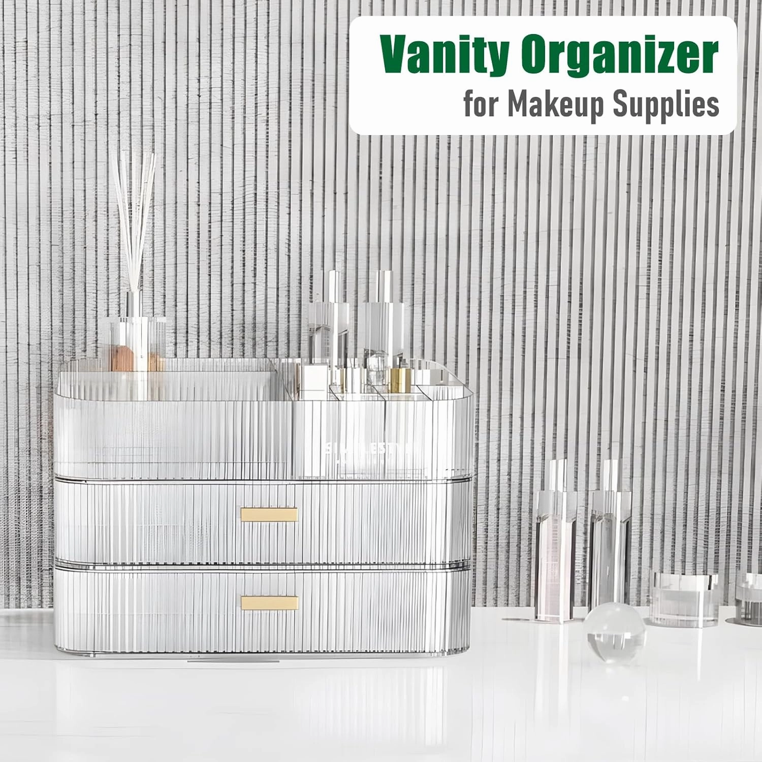 Makeup Organizer 2 Drawers for Vanity, Clear Bathroom Counter Organizer and Storage Drawers, Stackable Cosmetic Organizer Countertop for Skincare Desk, Dresser & Toiletry