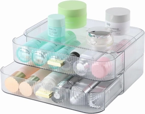 Makeup Organizer 2 Drawers for Vanity, Clear Bathroom Counter Organizer and Storage Drawers, Stackable Cosmetic Organizer Countertop for Skincare Desk, Dresser & Toiletry