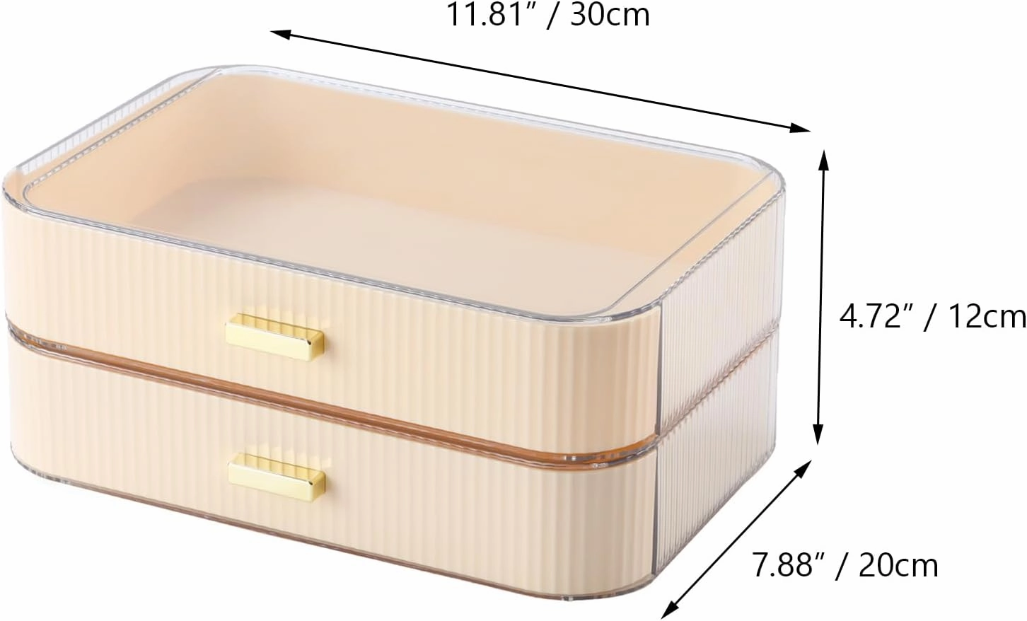 Makeup Organizer 2 Drawers for Vanity, Cream Bathroom Counter Organizer and Storage Drawers, Stackable Cosmetic Organizer Countertop for Skincare Desk, Dresser & Toiletry