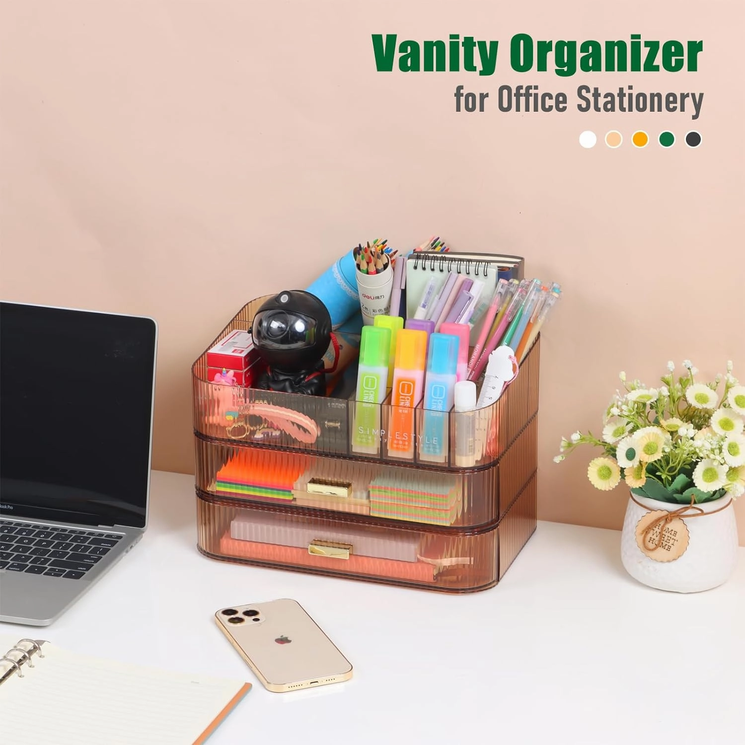 Makeup Organizer 2 Drawers for Vanity, Green Bathroom Counter Organizer and Storage Drawers, Stackable Cosmetic Organizer Countertop for Skincare Desk, Dresser & Toiletry