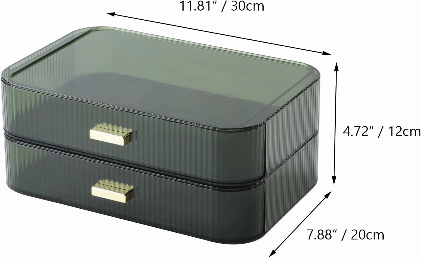 Makeup Organizer 2 Drawers for Vanity, Green Bathroom Counter Organizer and Storage Drawers, Stackable Cosmetic Organizer Countertop for Skincare Desk, Dresser & Toiletry