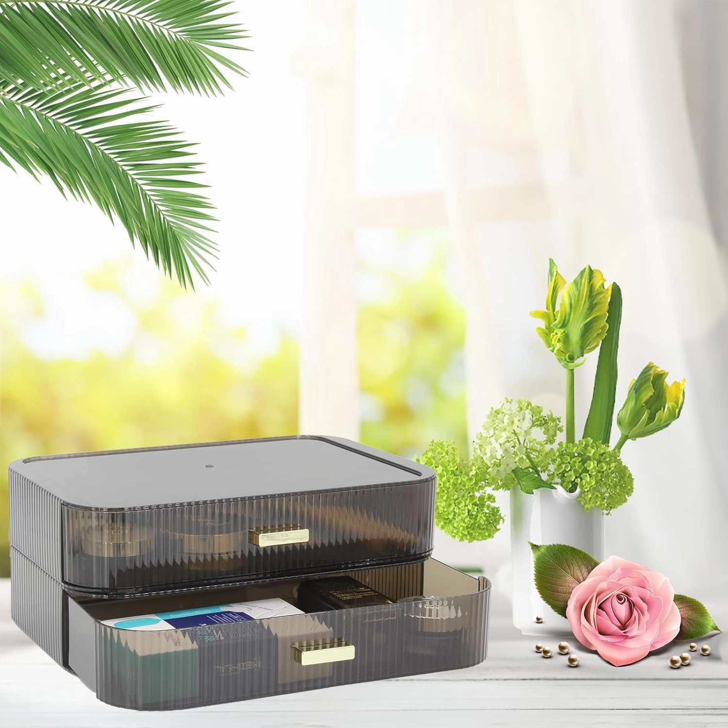 Makeup Organizer Drawers Stackable, Bathroom Vanity Organizers and Storage, Great for Cosmetics, skincare, Lipsticks, Nail Care (Black,1 Drawer)