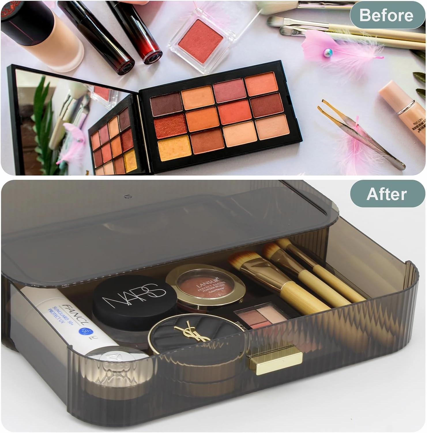 Makeup Organizer Drawers Stackable, Bathroom Vanity Organizers and Storage, Great for Cosmetics, skincare, Lipsticks, Nail Care (Black,1 Drawer)