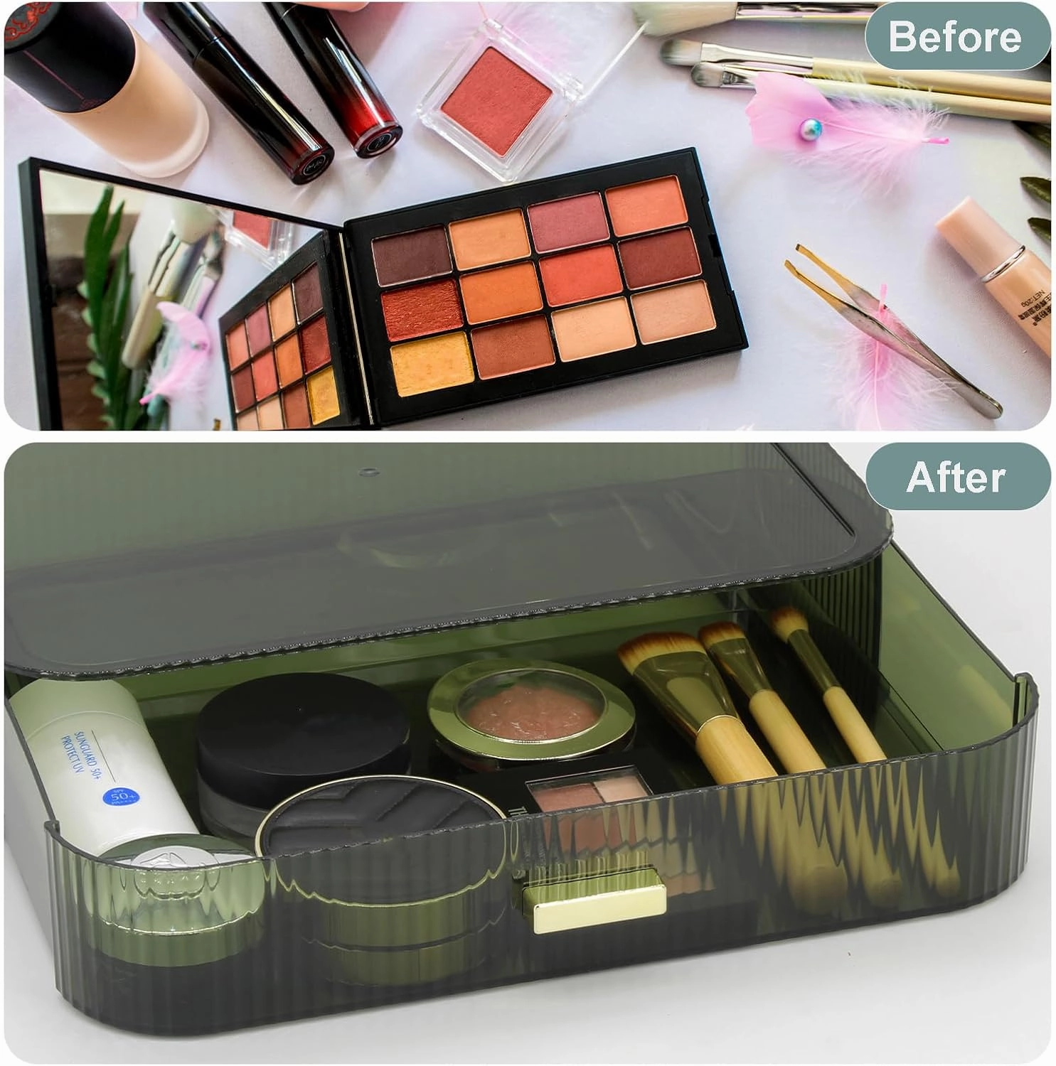 Makeup Organizer Drawers Stackable, Bathroom Vanity Organizers and Storage, Great for Cosmetics, skincare, Lipsticks, Nail Care (Green,1 Drawer)