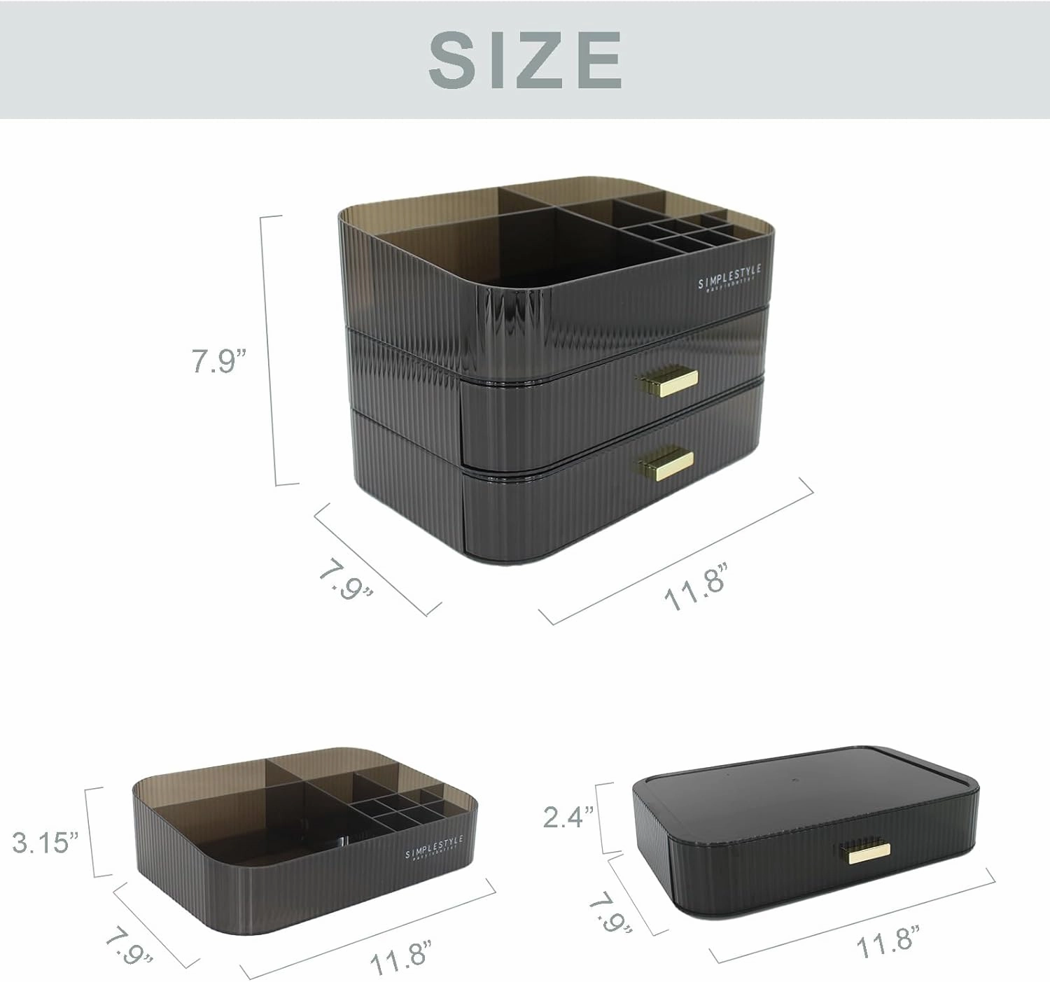 Makeup Organizer with 2 Drawers, Cosmetics Organizer for Bedroom and Bathroom Vanity Countertops, Large Capacity Cosmetic Storage Box for Skincare Cream Perfume Lipstick Dresser Counter-Black