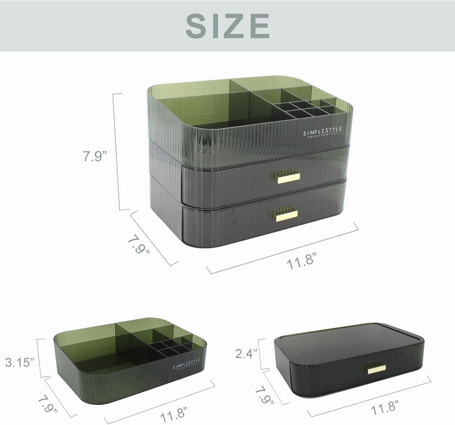 Makeup Organizer with 2 Drawers, Cosmetics Organizer for Bedroom and Bathroom Vanity Countertops, Large Capacity Cosmetic Storage Box for Skincare Cream Perfume Lipstick Dresser Counter-Green