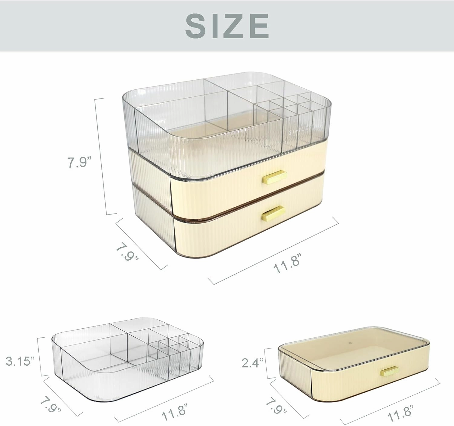 Makeup Organizer with 2 Drawers, Cosmetics Organizer for Bedroom and Bathroom Vanity Countertops, Large Capacity Cosmetic Storage Box for Skincare Cream Perfume Lipstick Dresser Counter-White