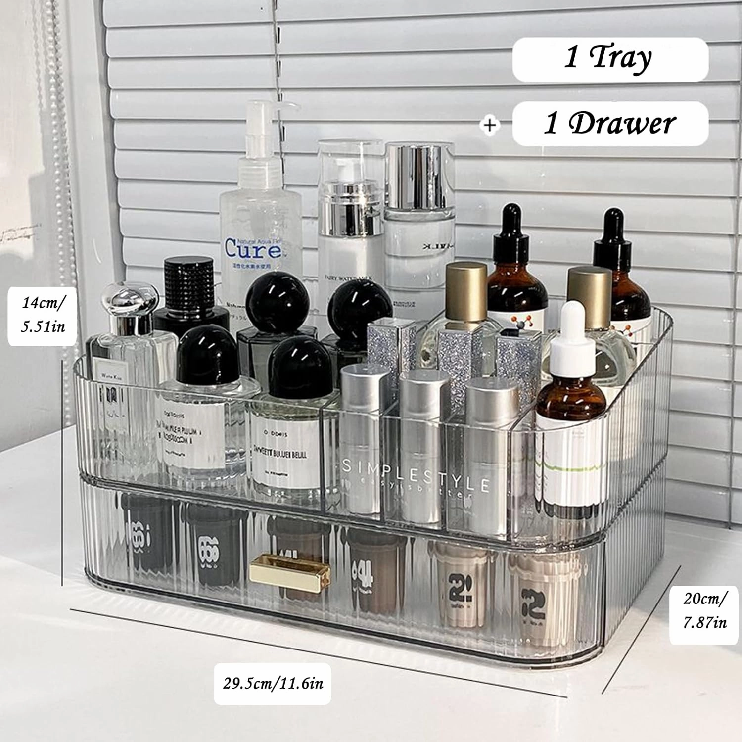 Makeup Organizer with Drawers, Stackable Cosmetics Organizer, Large Make Up Organizer Storage Box, Ideal for Bathroom Countertop and Desk (1 x Drawer, Clear)