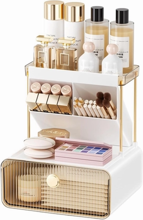 Makeup Organizers Countertop,2-Tier Versatile Bathroom Counter Organizer,Cosmetic Make Up Organizers for Vanity,Cute Skincare Organizer (Amber)