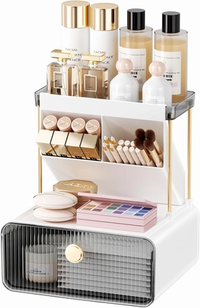Makeup Organizers Countertop,2-Tier Versatile Bathroom Counter Organizer,Cosmetic Make Up Organizers for Vanity,Cute Skincare Organizer (Grey)