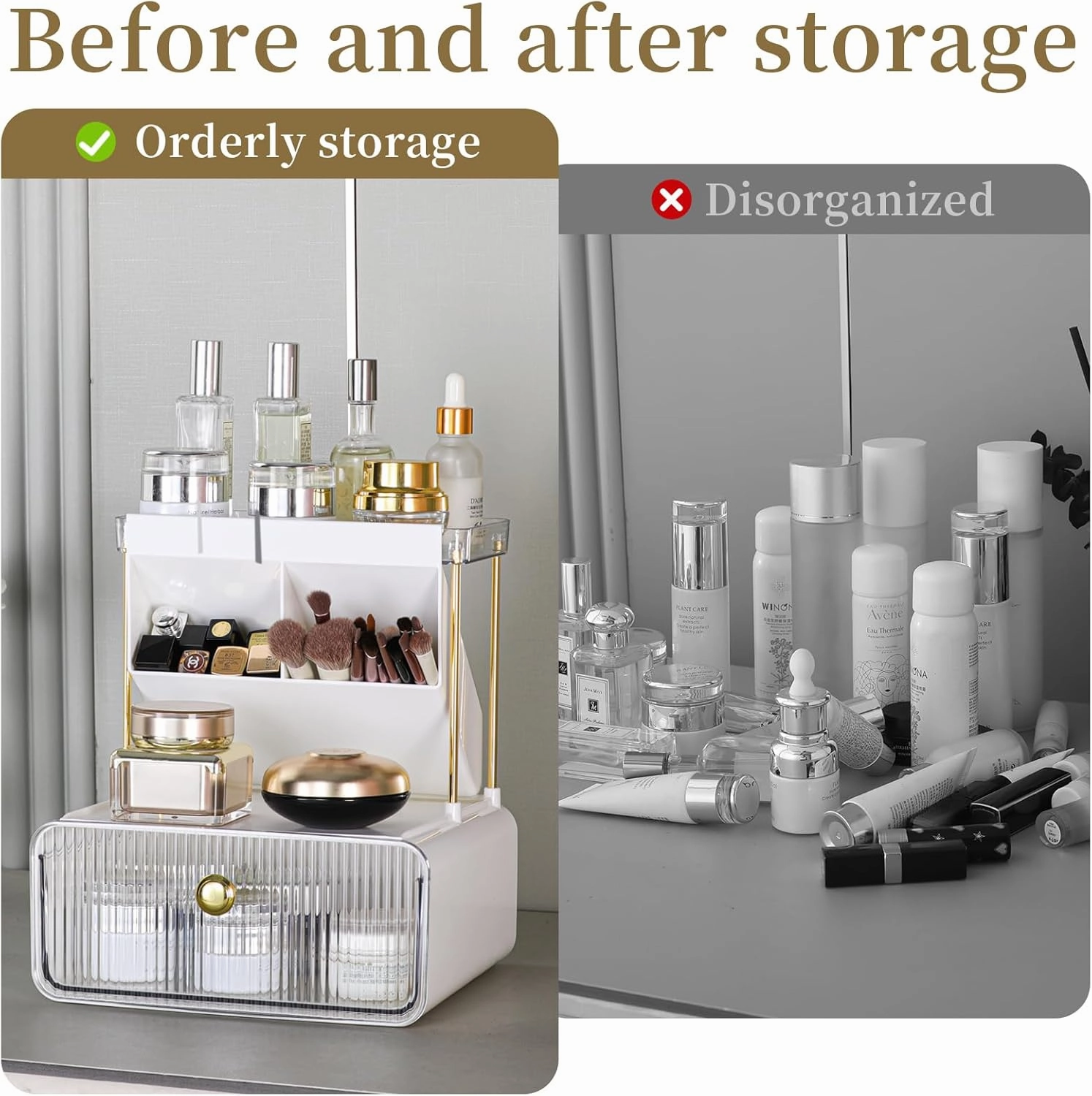 Makeup Organizers Countertop,2-Tier Versatile Bathroom Counter Organizer,Cosmetic Make Up Organizers for Vanity,Cute Skincare Organizer (White)