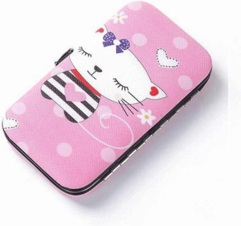 Manicure Set Children's Manicure Set, Children's Stainless Steel Personal Manicure and Pedicure Beauty Set 7-Piece Set, Cartoon Cute Set Portable Gift (Color : Blue) (Pink)