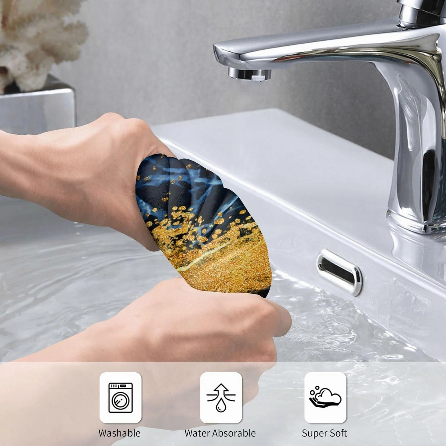 Marble Blue Gold Decorative Hand Towels for Bathroom 14x28 Inch,Navy Blue Grey Gold Bath Hand Towels Set of 2 for Kitchen Gym Spa Hotel Farmhouse Home Decorations