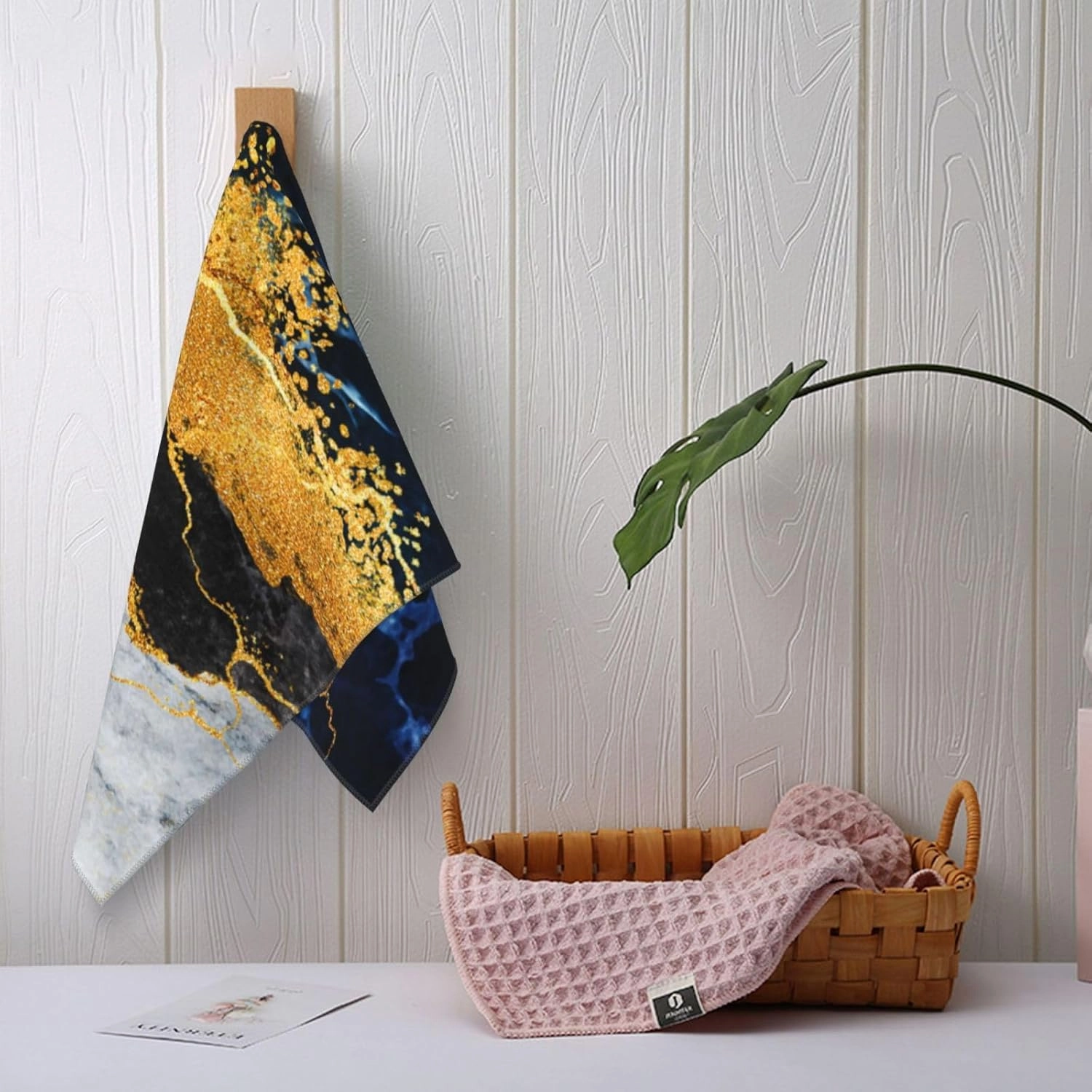 Marble Blue Gold Decorative Hand Towels for Bathroom 14x28 Inch,Navy Blue Grey Gold Bath Hand Towels Set of 2 for Kitchen Gym Spa Hotel Farmhouse Home Decorations