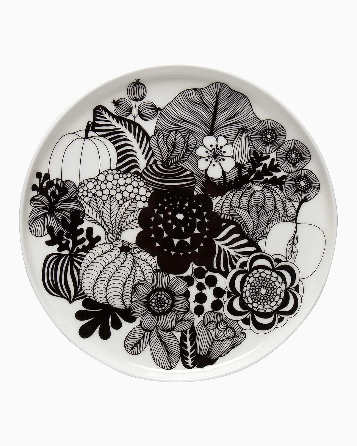 MARIMEKKO Oiva Siirtolapuutarha Stoneware Salad Plate — Refine Your Kitchen Décor with Our Iconic Black & White Stoneware — Stylish Porcelain Salad Plates (8”)