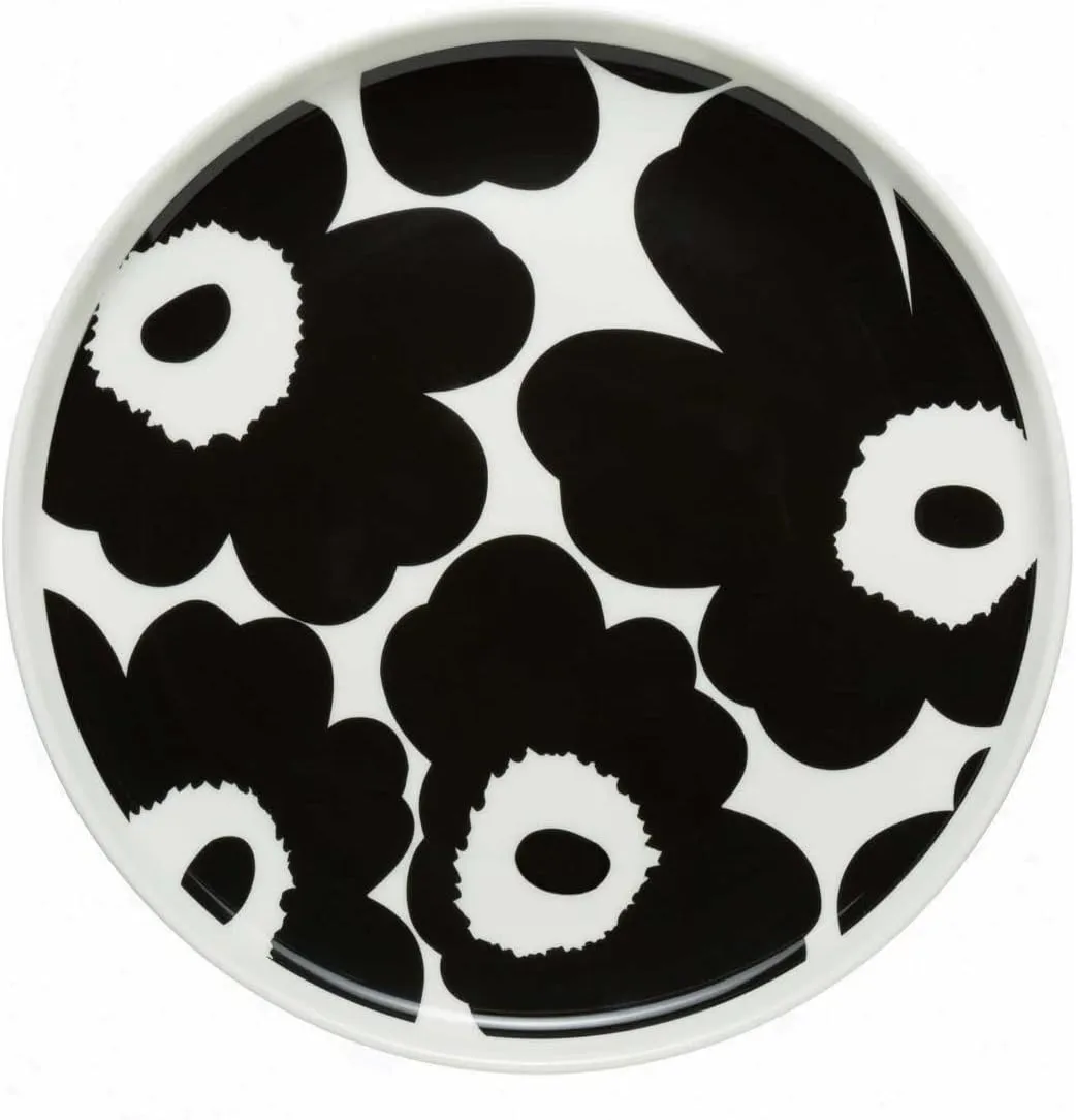 MARIMEKKO Oiva Unikko Salad Plate — Refine Your Kitchen Décor with Our Iconic Black & White Stoneware — Stylish Floral Salad Plates to Elevate Your Drinking Experience (8 in Diameter)