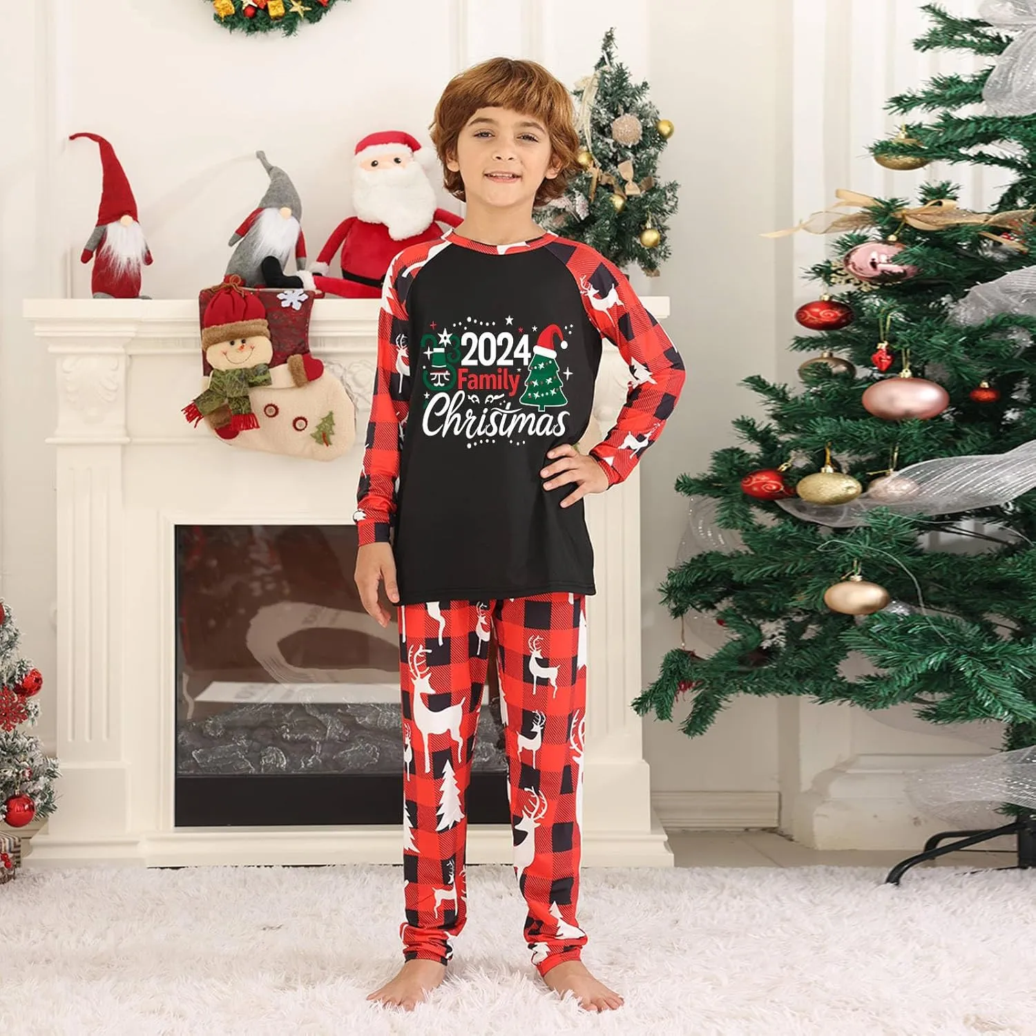 Matching Christmas Pajamas for Family 2024 Pjs Sets Xmas Holiday Plaid Pajama Set Jammies Loungewear Sleepwear