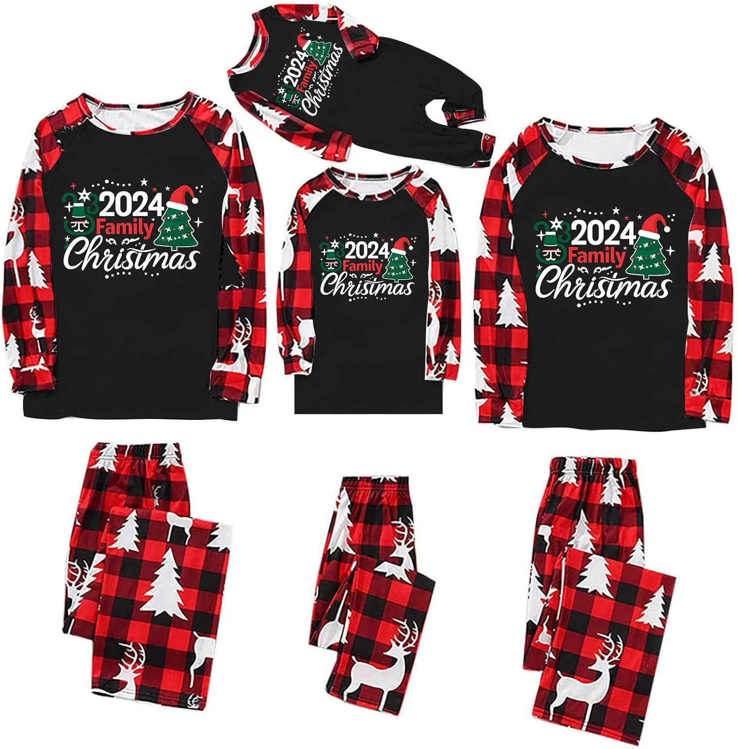 Matching Christmas Pajamas for Family 2024 Pjs Sets Xmas Holiday Plaid Pajama Set Jammies Loungewear Sleepwear