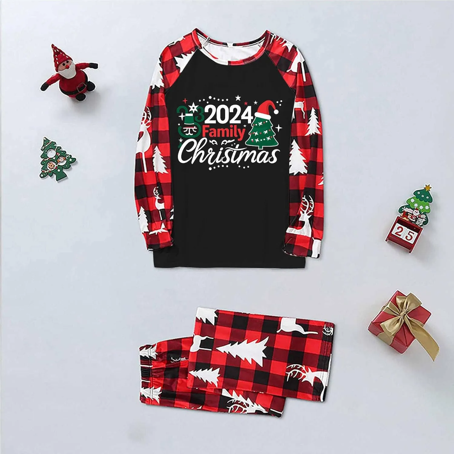 Matching Christmas Pajamas for Family 2024 Pjs Sets Xmas Holiday Plaid Pajama Set Jammies Loungewear Sleepwear