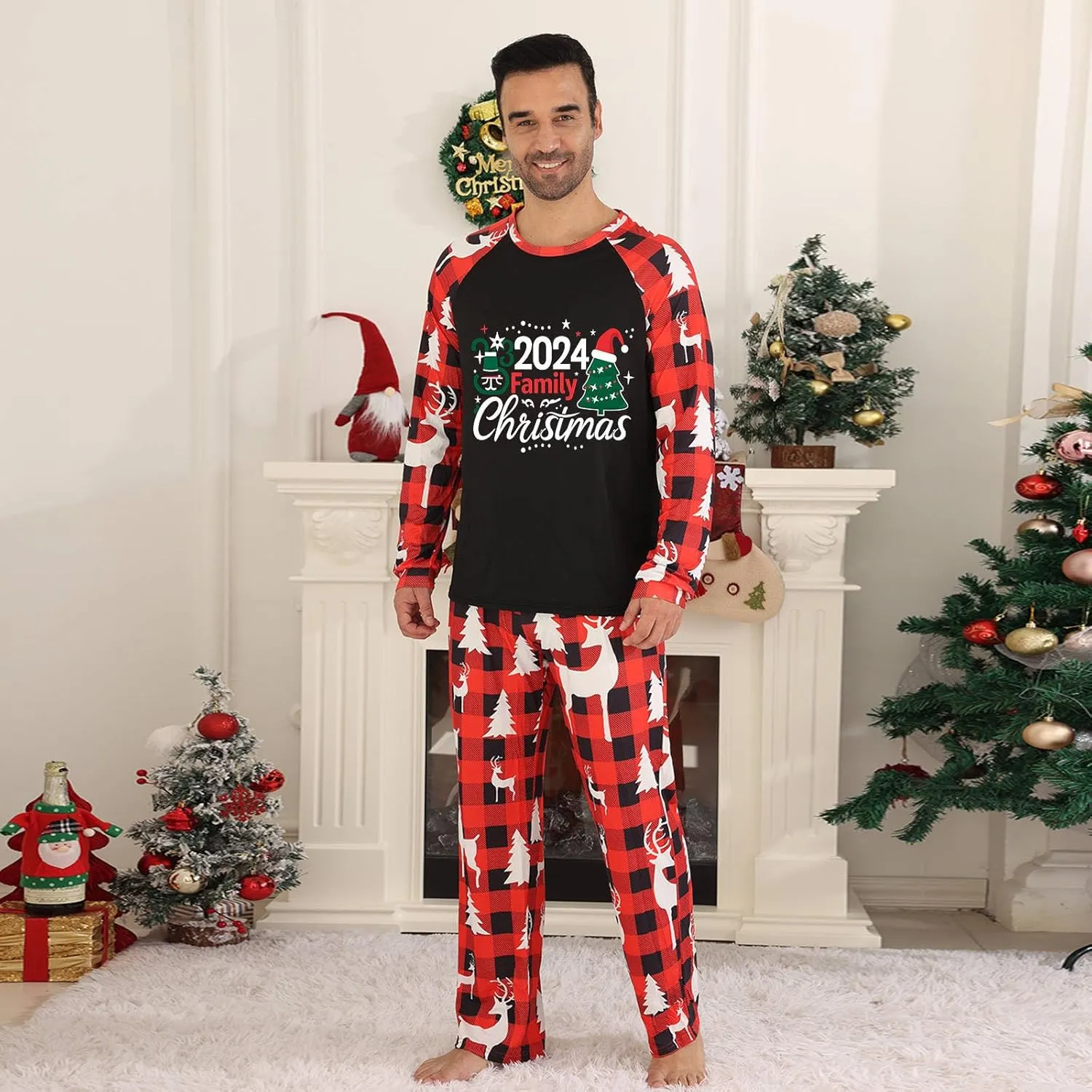 Matching Christmas Pajamas for Family 2024 Pjs Sets Xmas Holiday Plaid Pajama Set Jammies Loungewear Sleepwear