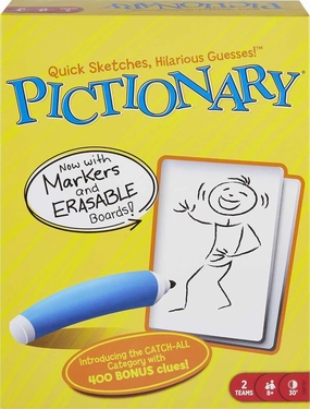Mattel Games Pictionary Family Board Game for Kids, Adults and Game Night for 2 Teams with Erasable Markers, Boards and Sand Timer (Amazon Exclusive)