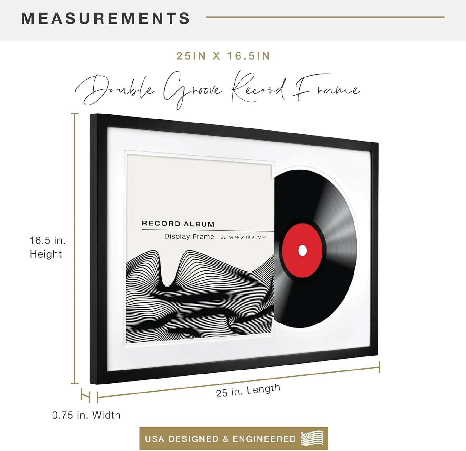 MCS Double Matte Record Album Frame, 16.5x25 Record Frame, Black Frame for LP Vinyl Record & Jacket Display (1-Pack)
