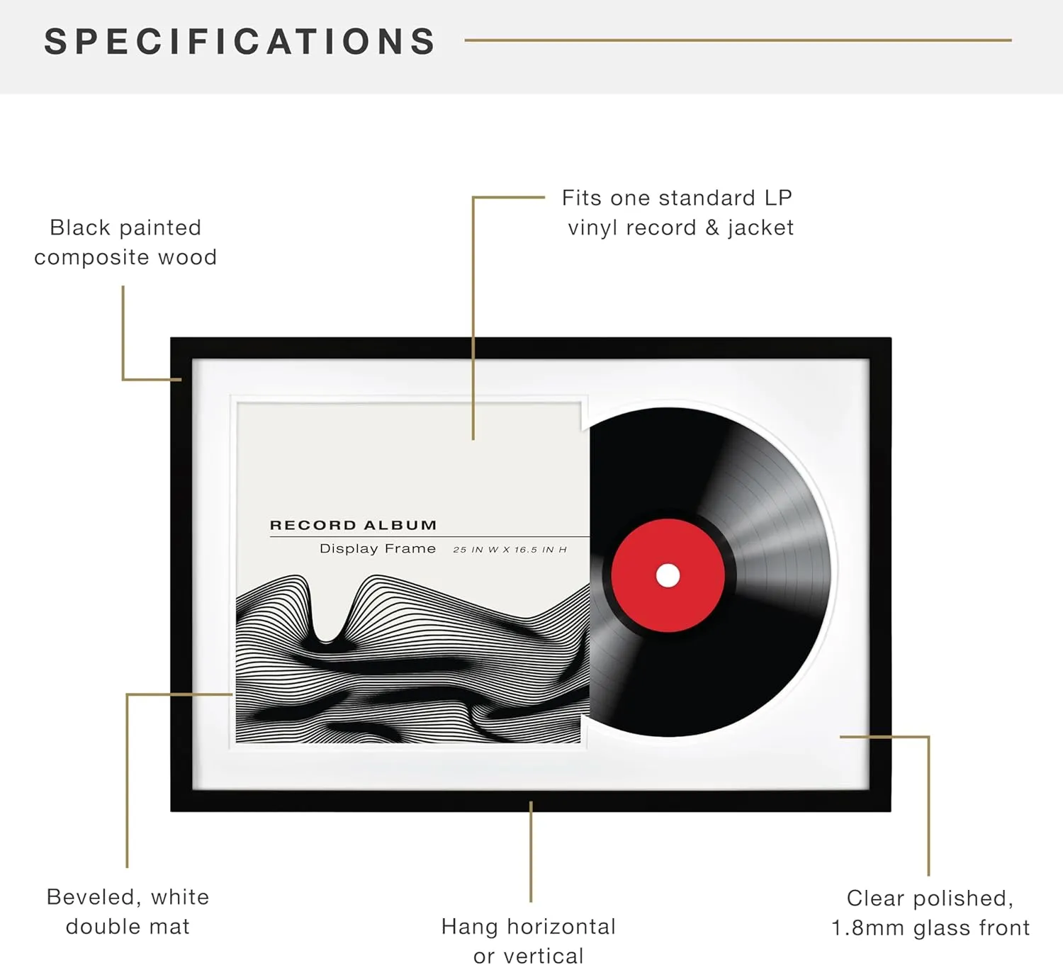MCS Double Matte Record Album Frame, 16.5x25 Record Frame, Black Frame for LP Vinyl Record & Jacket Display (1-Pack)