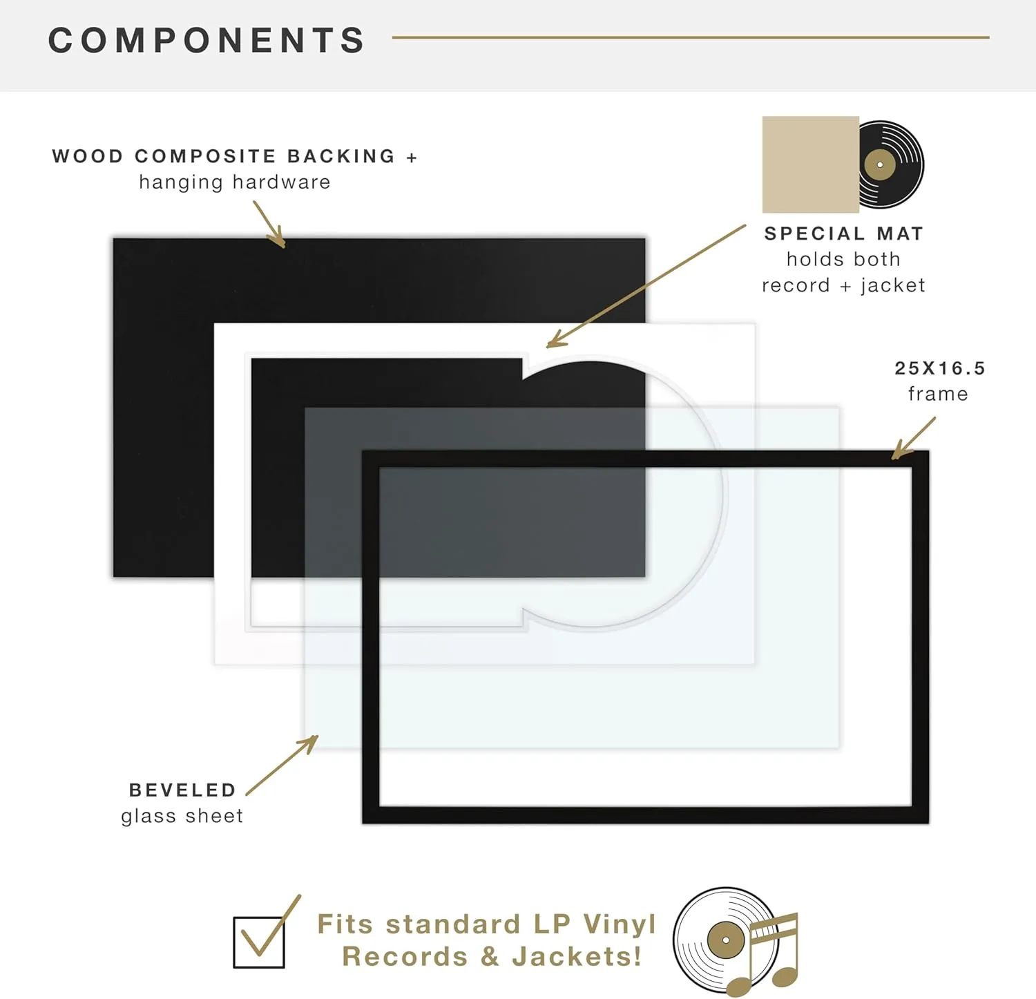 MCS Double Matte Record Album Frame, 16.5x25 Record Frame, Black Frame for LP Vinyl Record & Jacket Display (1-Pack)