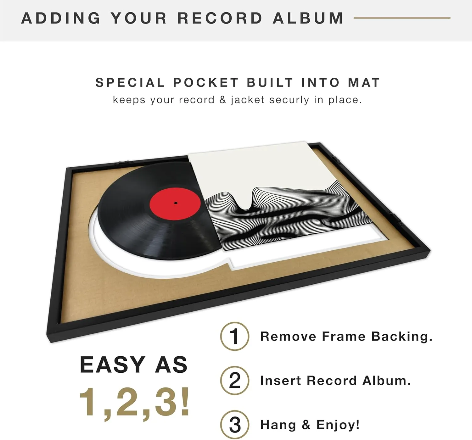 MCS Double Matte Record Album Frame, 16.5x25 Record Frame, Black Frame for LP Vinyl Record & Jacket Display (1-Pack)