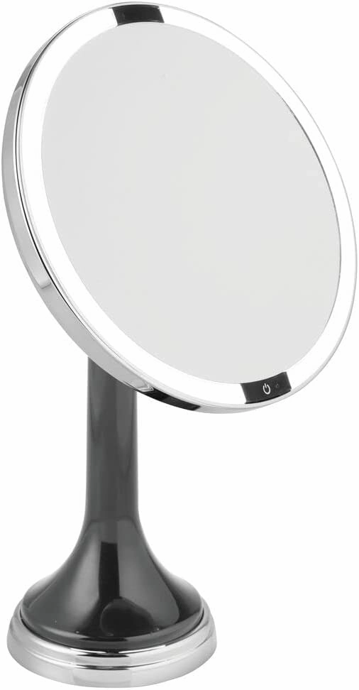 mDesign Modern Motion Sensor LED Lighted Makeup Bathroom Vanity Mirror, Large 8" Round, 3X Magnification, Hands-Free, Rechargeable and Cordless - Gray/Chrome