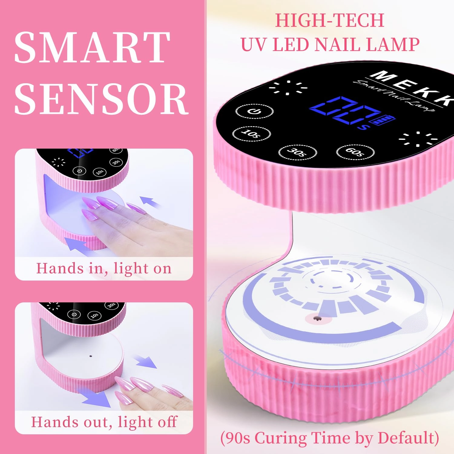 MEKK Cordless Mini UV Light for Gel Nails - 24W Rechargeable Mini UV LED Nail Lamp with Touch Control & Auto Sensor,Small Flash Cure Lamp,4 Timers,Portable Nail Light for Salon & Home-Glaze Pink
