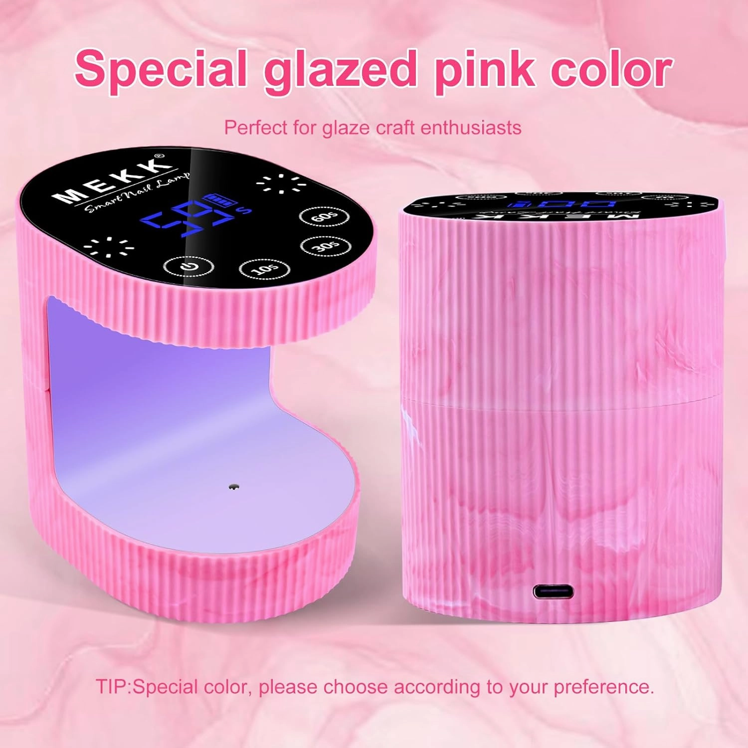 MEKK Cordless Mini UV Light for Gel Nails - 24W Rechargeable Mini UV LED Nail Lamp with Touch Control & Auto Sensor,Small Flash Cure Lamp,4 Timers,Portable Nail Light for Salon & Home-Glaze Pink