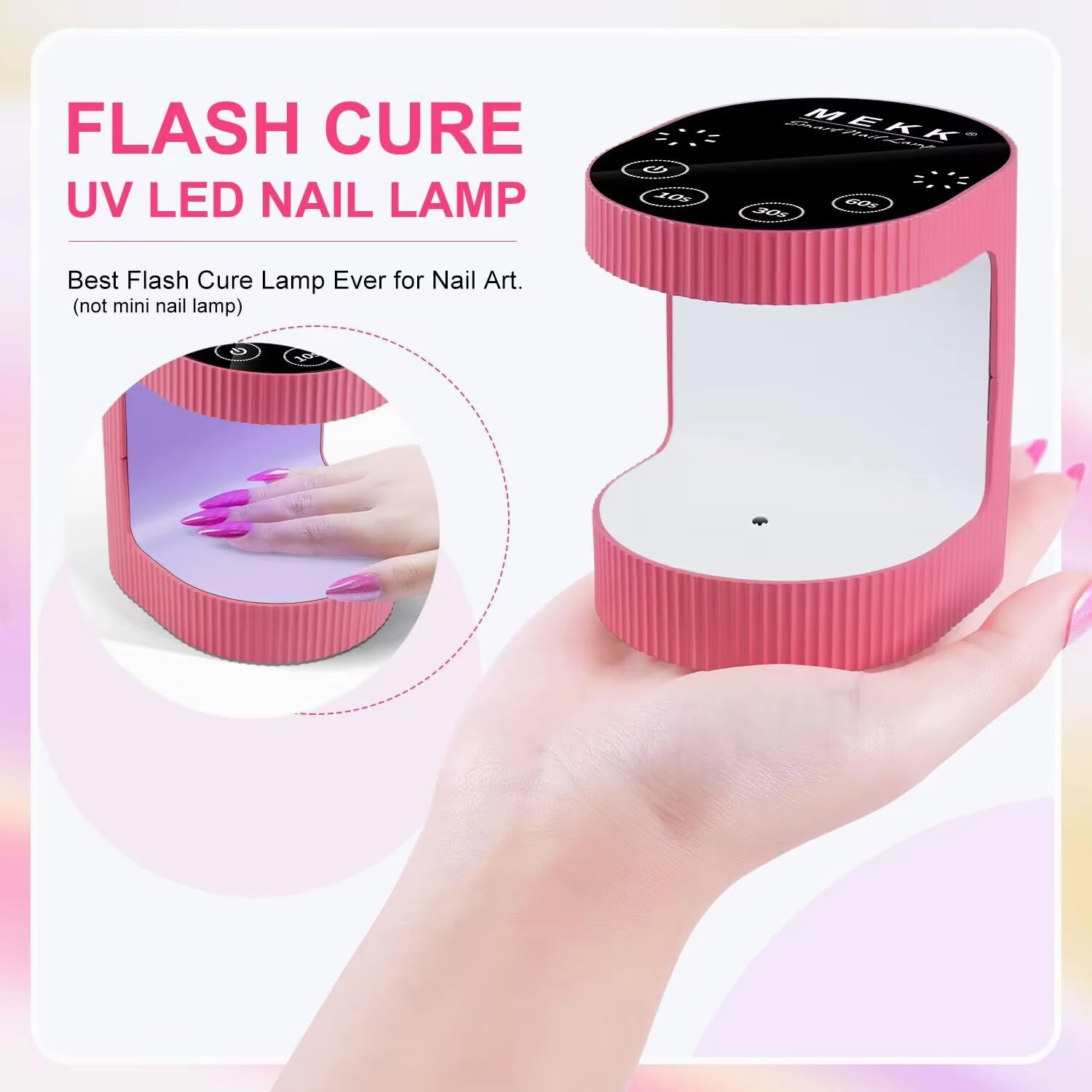MEKK Cordless Mini UV Light for Gel Nails - 24W Rechargeable Mini UV LED Nail Lamp with Touch Control & Auto Sensor,Small Flash Cure Lamp,4 Timers,Portable Nail Light for Salon & Home-Rose Pink