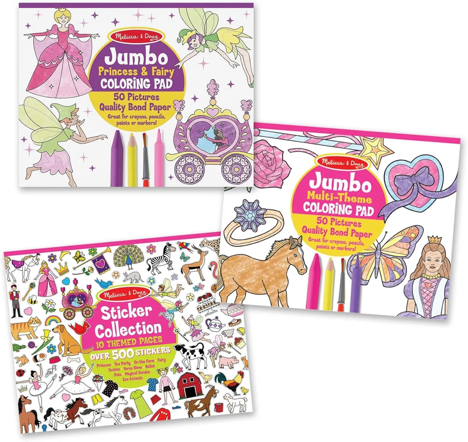 Melissa & Doug Sticker Collection and Coloring Pads Set: Princesses, Fairies, Animals, and More - FSC Certified