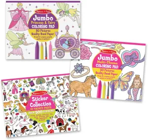 Melissa & Doug Sticker Collection and Coloring Pads Set: Princesses, Fairies, Animals, and More - FSC Certified
