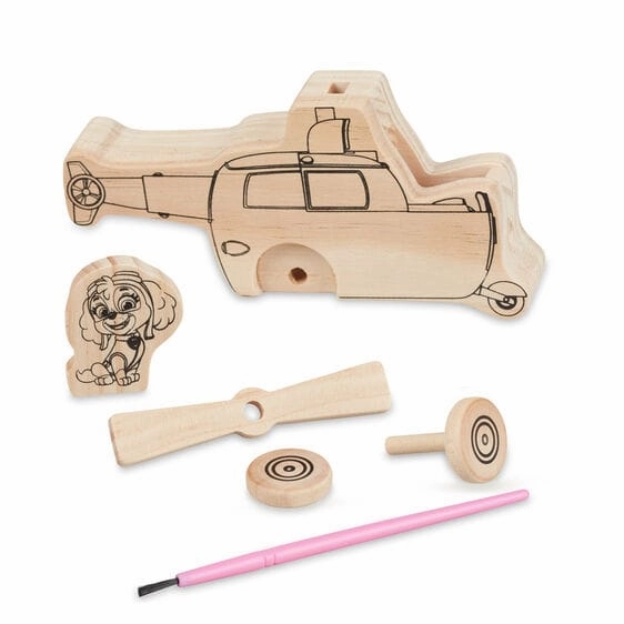 MELISSA & DOUG Paw Patrol Wooden Craft Kit Vehicles: Chase and his police car, Marshall and his fire engine, and Skye and her helicopter with paint and shiny foil stickers - 33266