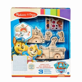 MELISSA & DOUG Paw Patrol Wooden Craft Kit Vehicles: Chase and his police car, Marshall and his fire engine, and Skye and her helicopter with paint and shiny foil stickers - 33266